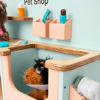 Pet Shop/Veterinário Infantil de Madeira Verde Limão e Salmão 2 em 1 Fabrink